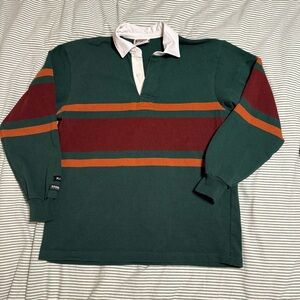KOTN Green Rugby Shirt with Red and Orange Stripes - Size XS